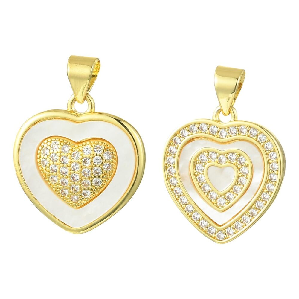 8971 2 pcs 2 Styles Love Heart Theme Brass Natural Shell Charms Lovely